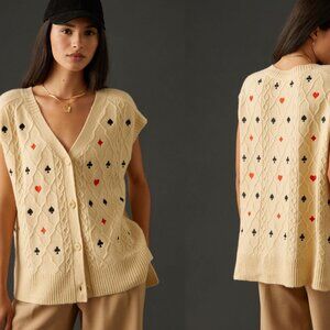 MAEVE Ace of Spades Sweater Vest Neutral XS Petite (Oversized)